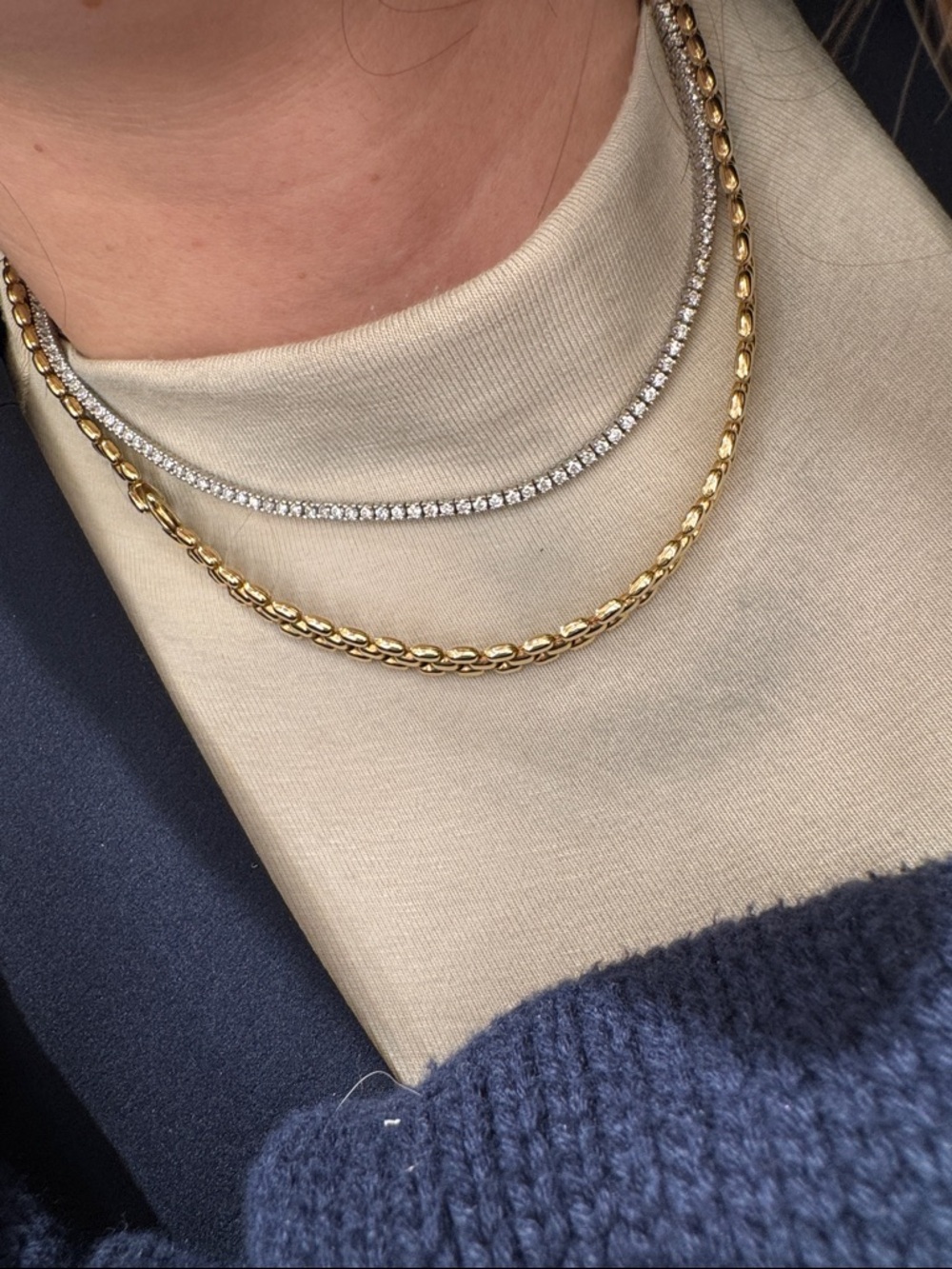 Adjustable tennis necklace- choker 5.60 tcw 14k white gold
